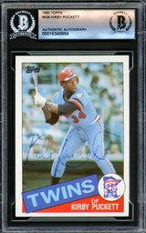 Kirby Puckett Autographed 1985 Topps Rookie Card #536 Minnesota Twins Vintage Signature Beckett BAS #16340854