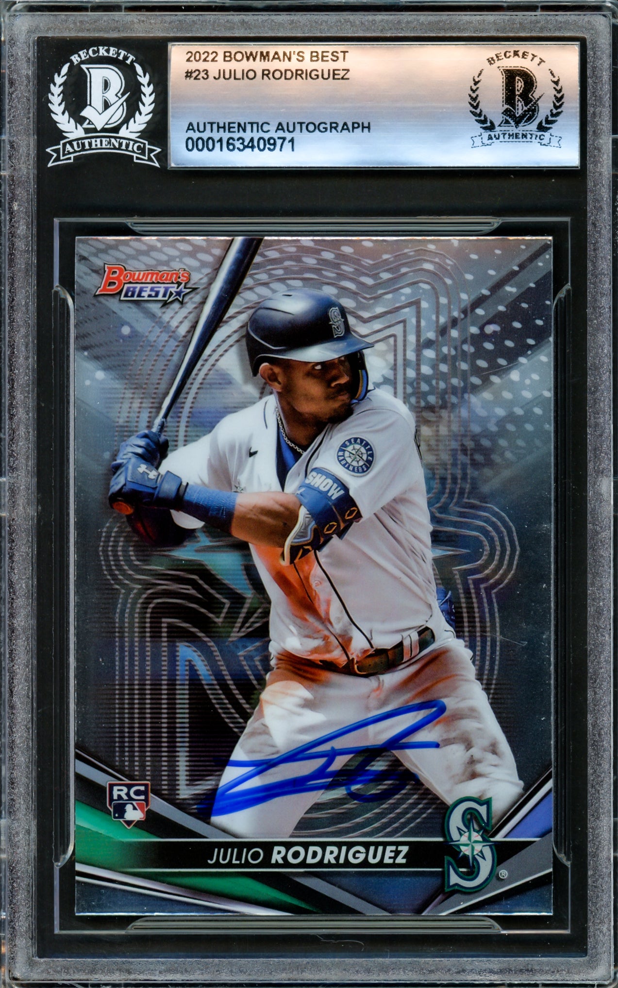 Julio Rodriguez Autographed 2022 Bowman's Best Rookie Card #23 Seattle Mariners Beckett BAS #16340971