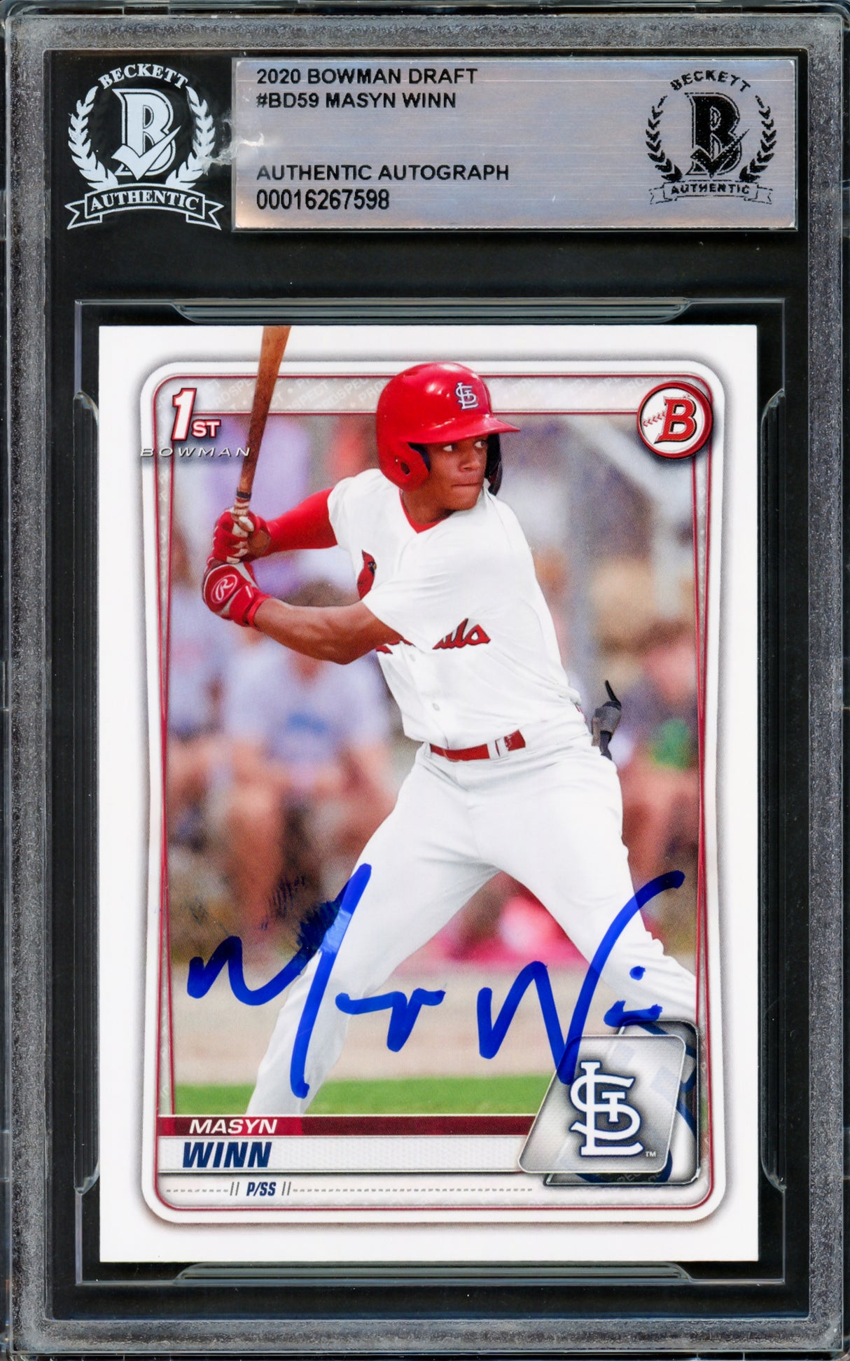 Masyn Winn Autographed 2020 Bowman Draft Rookie Card #BD59 St. Louis Cardinals (Smudged) Beckett BAS #16267598