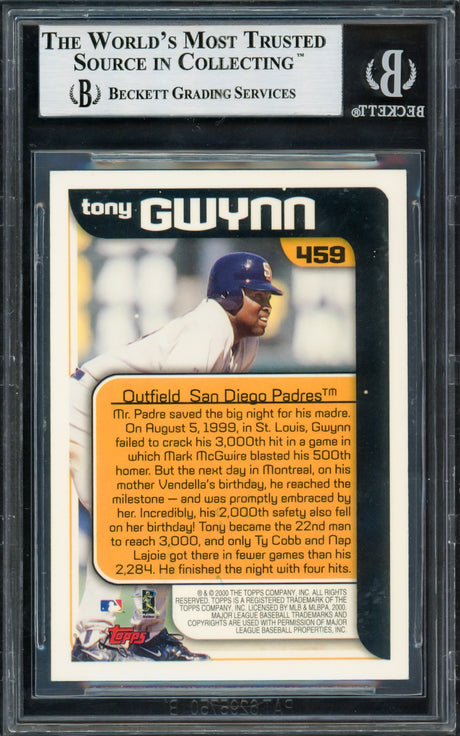 Tony Gwynn Autographed 2000 Topps Card #459 San Diego Padres Beckett BAS #12503352
