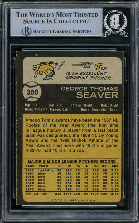 Tom Seaver Autographed 1973 Topps Card #350 New York Mets Beckett BAS #15500704