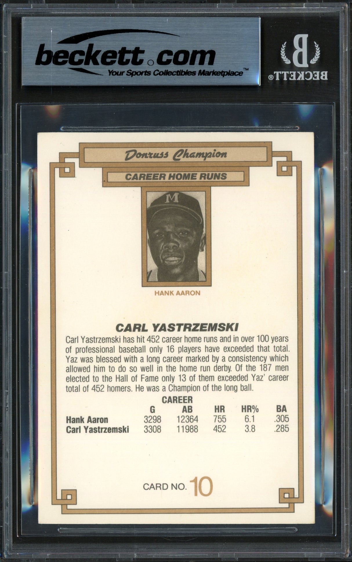Carl Yastrzemski Autographed 1984 Donruss Grand Champions Card #10 Boston Red Sox Beckett BAS #16178873
