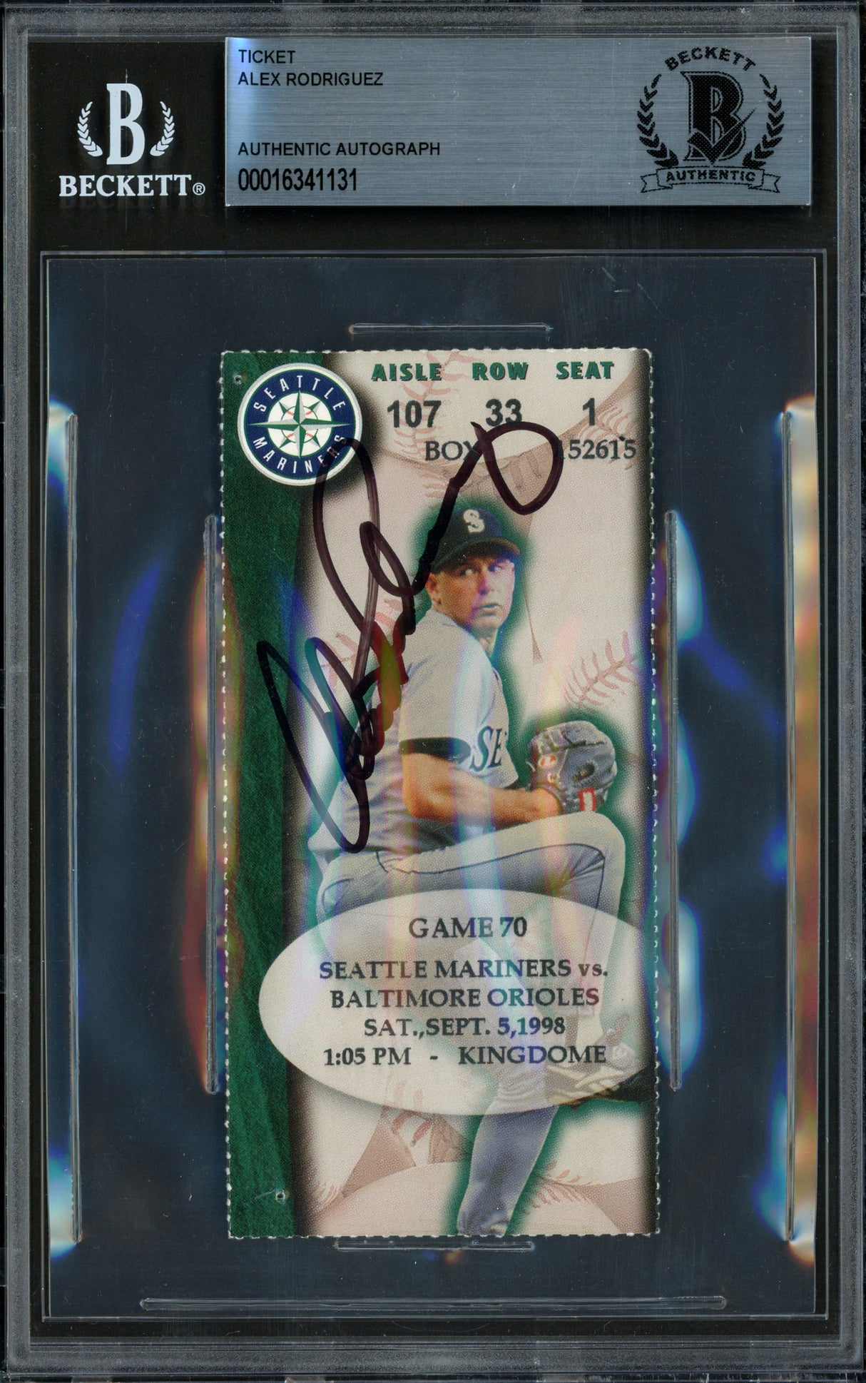 Alex Rodriguez Autographed September 5th, 1998 Ticket Seattle Mariners 40th Stolen Base Game 40/40 Club Beckett BAS #16341131