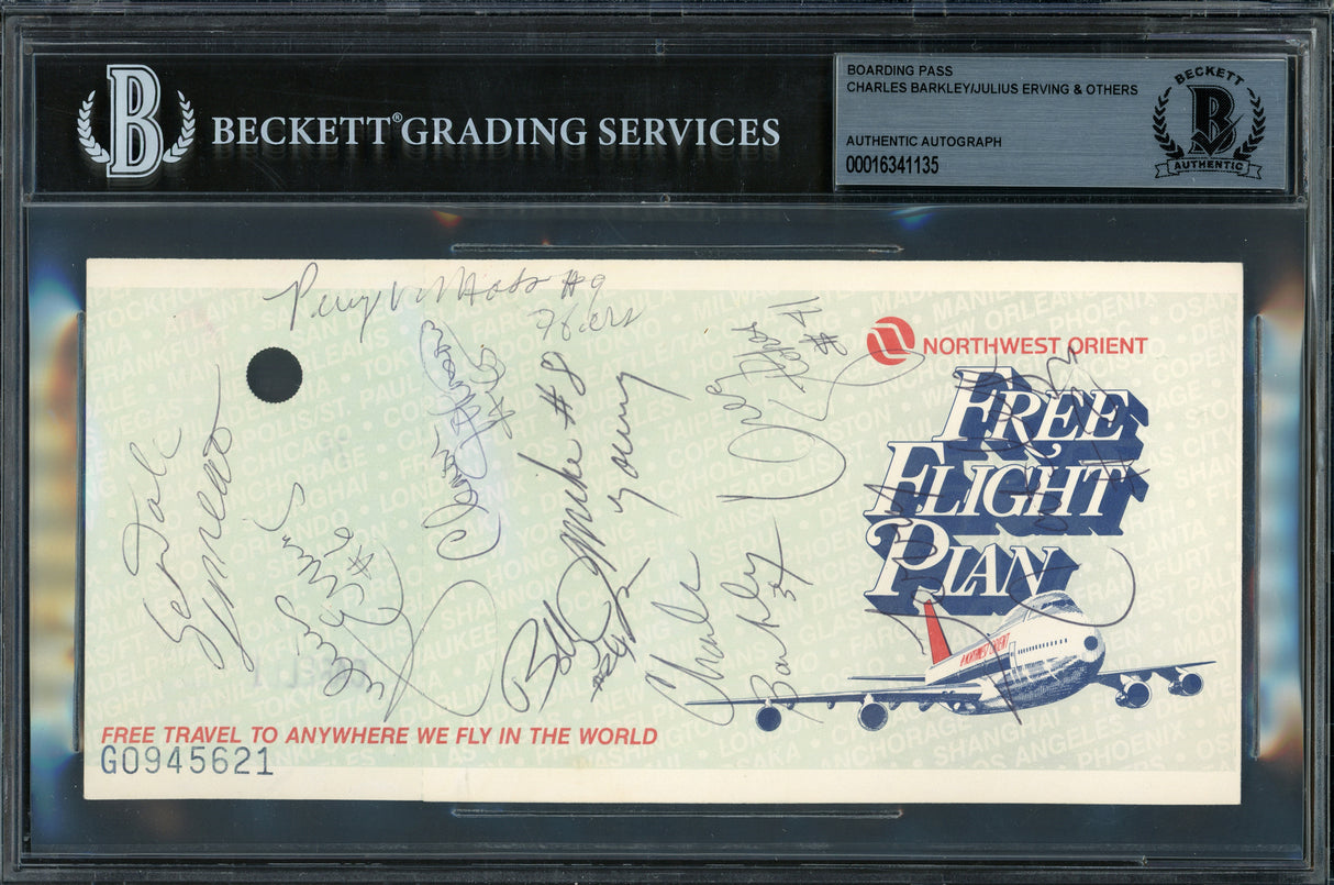 Charles Barkley, Julius Erving and Others Autographed 1986 Boarding Pass Philadelphia 76ers Beckett BAS #16341135