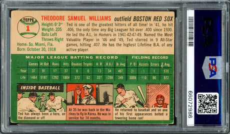 Ted Williams Autographed 1954 Topps Card #1 Boston Red Sox PSA/DNA #66072986