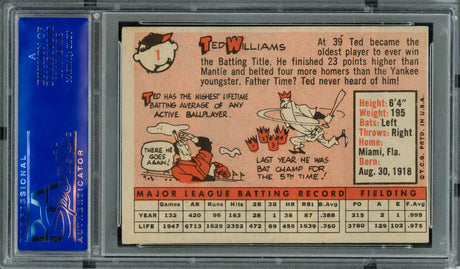 Ted Williams Autographed 1958 Topps Card #1 Boston Red Sox PSA/DNA #82021387