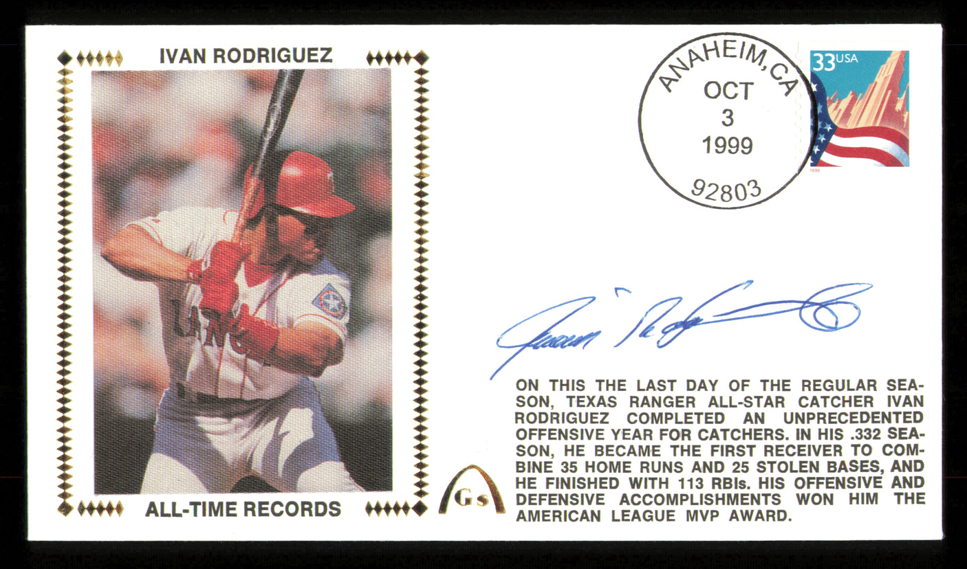 Ivan Rodriguez Autographed 1999 First Day Cover Texas Rangers SKU #222400