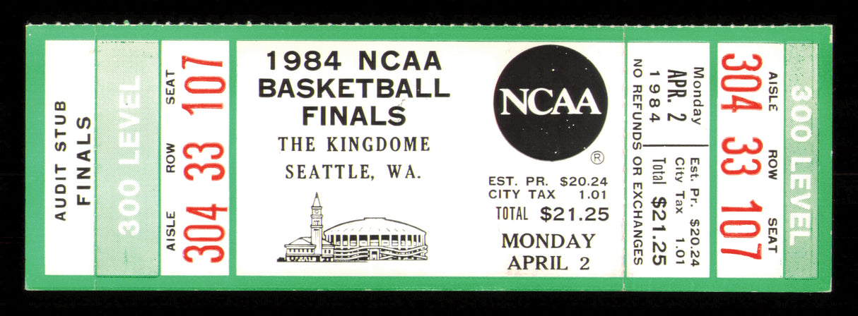 1984 NCAA Basketball Tournament Finals Unsigned Full Ticket Georgetown vs. Houston in Seattle SKU #222587