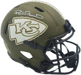 Patrick Mahomes Autographed Kansas City Chiefs Army Green Full Size Salute to Service Helmet Beckett BAS Witness #W124247