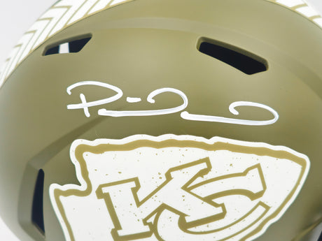 Patrick Mahomes Autographed Kansas City Chiefs Army Green Full Size Salute to Service Helmet Beckett BAS Witness #W124247
