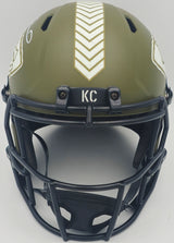 Patrick Mahomes Autographed Kansas City Chiefs Army Green Full Size Salute to Service Helmet Beckett BAS Witness #W124247