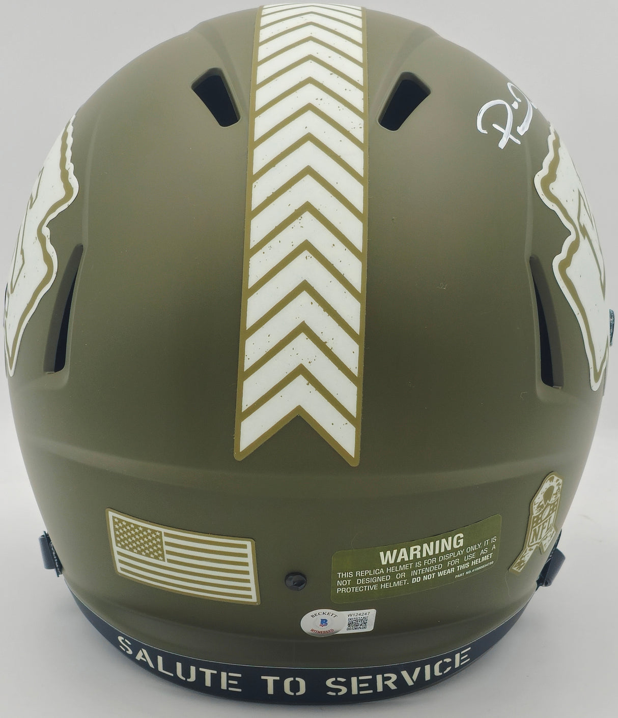 Patrick Mahomes Autographed Kansas City Chiefs Army Green Full Size Salute to Service Helmet Beckett BAS Witness #W124247