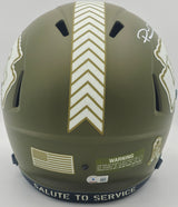 Patrick Mahomes Autographed Kansas City Chiefs Army Green Full Size Salute to Service Helmet Beckett BAS Witness #W124247