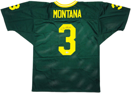 Notre Dame Fighting Irish Joe Montana Autographed Green Jersey Beckett BAS QR Stock #238332