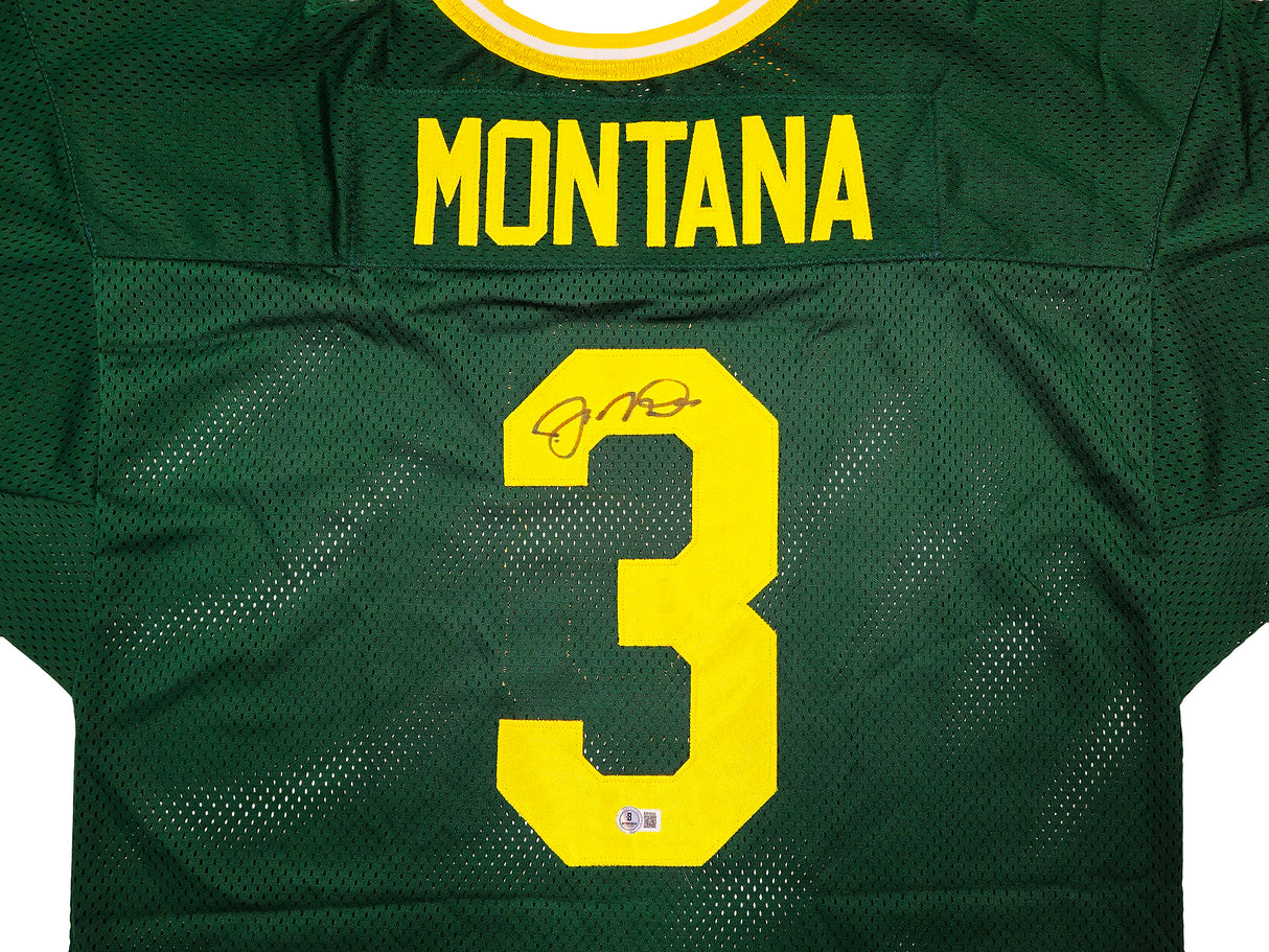 Notre Dame Fighting Irish Joe Montana Autographed Green Jersey Beckett BAS QR Stock #238332