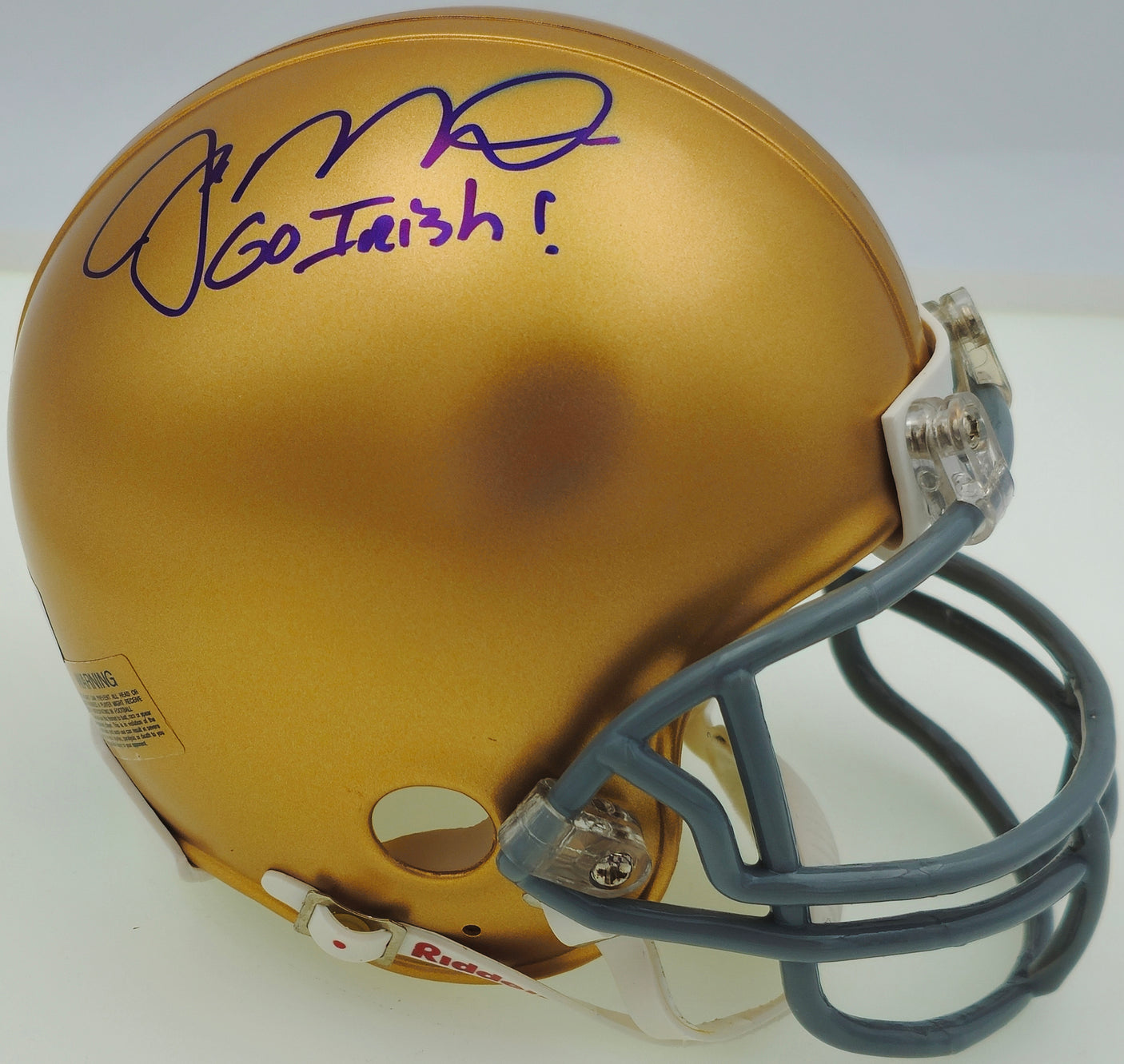 Joe Montana Autographed Notre Dame Fighting Irish Gold Mini Helmet "Go Irish!" Beckett BAS QR Stock #238340
