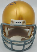 Joe Montana Autographed Notre Dame Fighting Irish Gold Mini Helmet "Go Irish!" Beckett BAS QR Stock #238340
