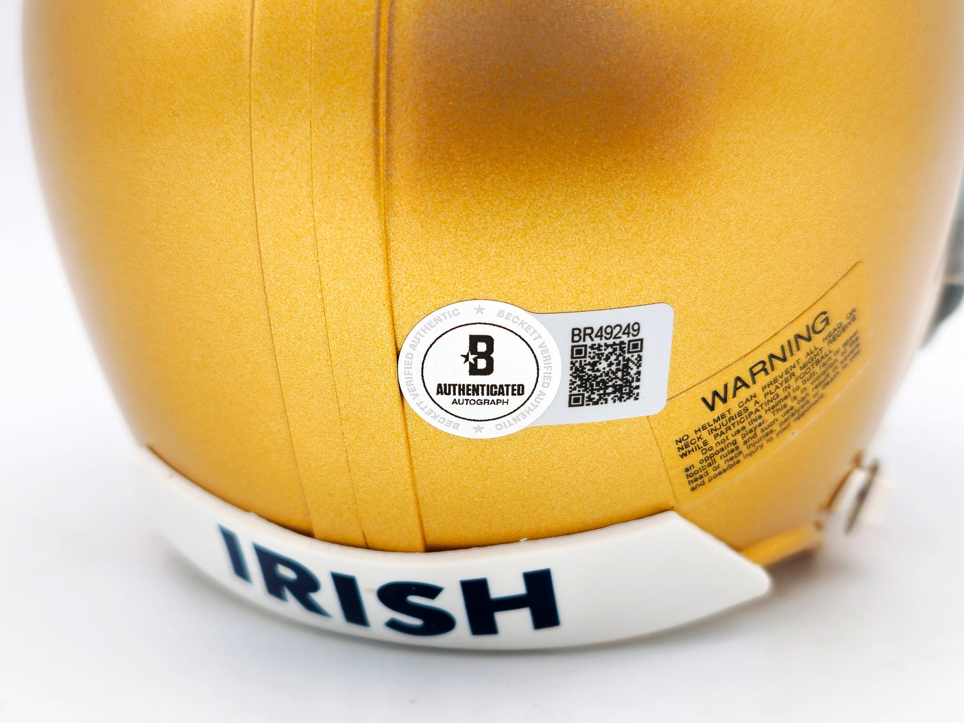 Joe Montana Autographed Notre Dame Fighting Irish Gold Mini Helmet "Go Irish!" Beckett BAS QR Stock #238340
