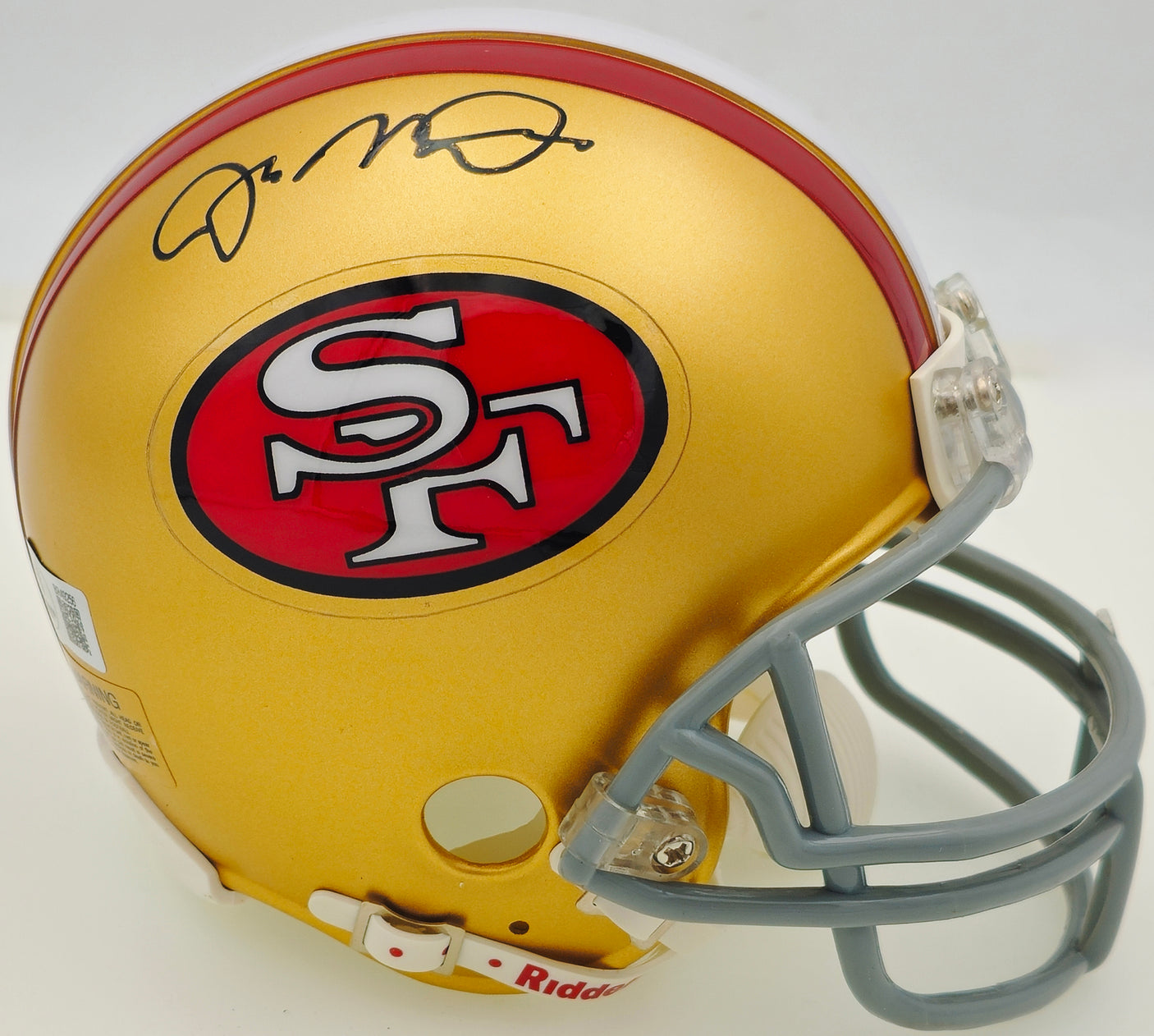 Joe Montana Autographed San Francisco 49ers Gold 1964-95 Throwback Mini Helmet Beckett BAS QR Stock #238342