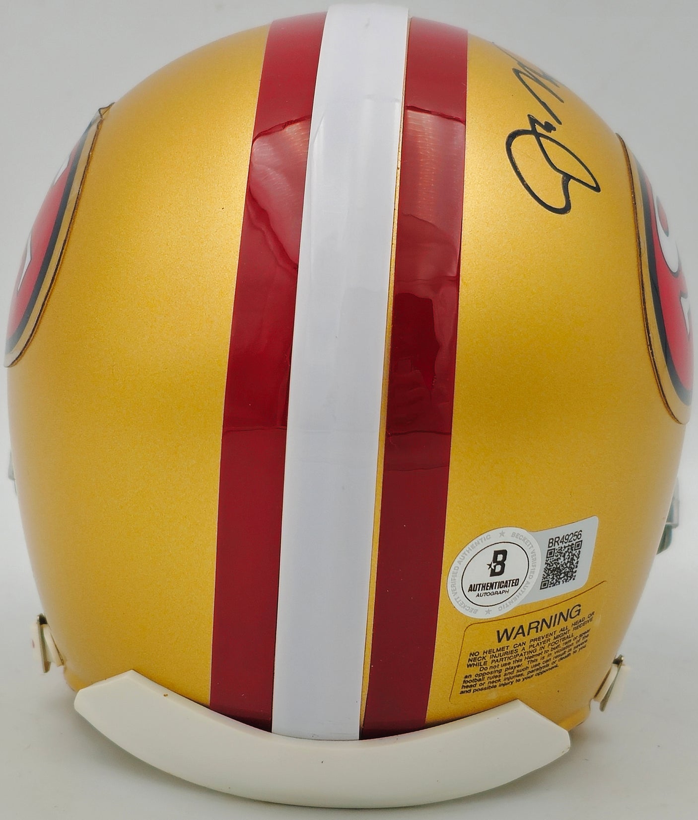 Joe Montana Autographed San Francisco 49ers Gold 1964-95 Throwback Mini Helmet Beckett BAS QR Stock #238342
