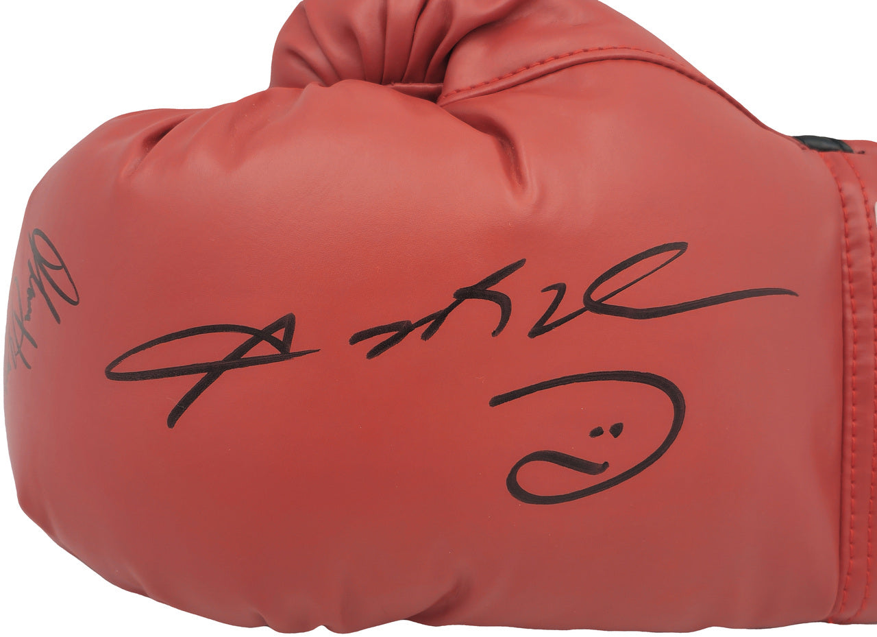 Sugar Ray Leonard & Thomas "Hitman" Hearns Autographed Red Everlast Boxing Glove LH JSA Stock #238354
