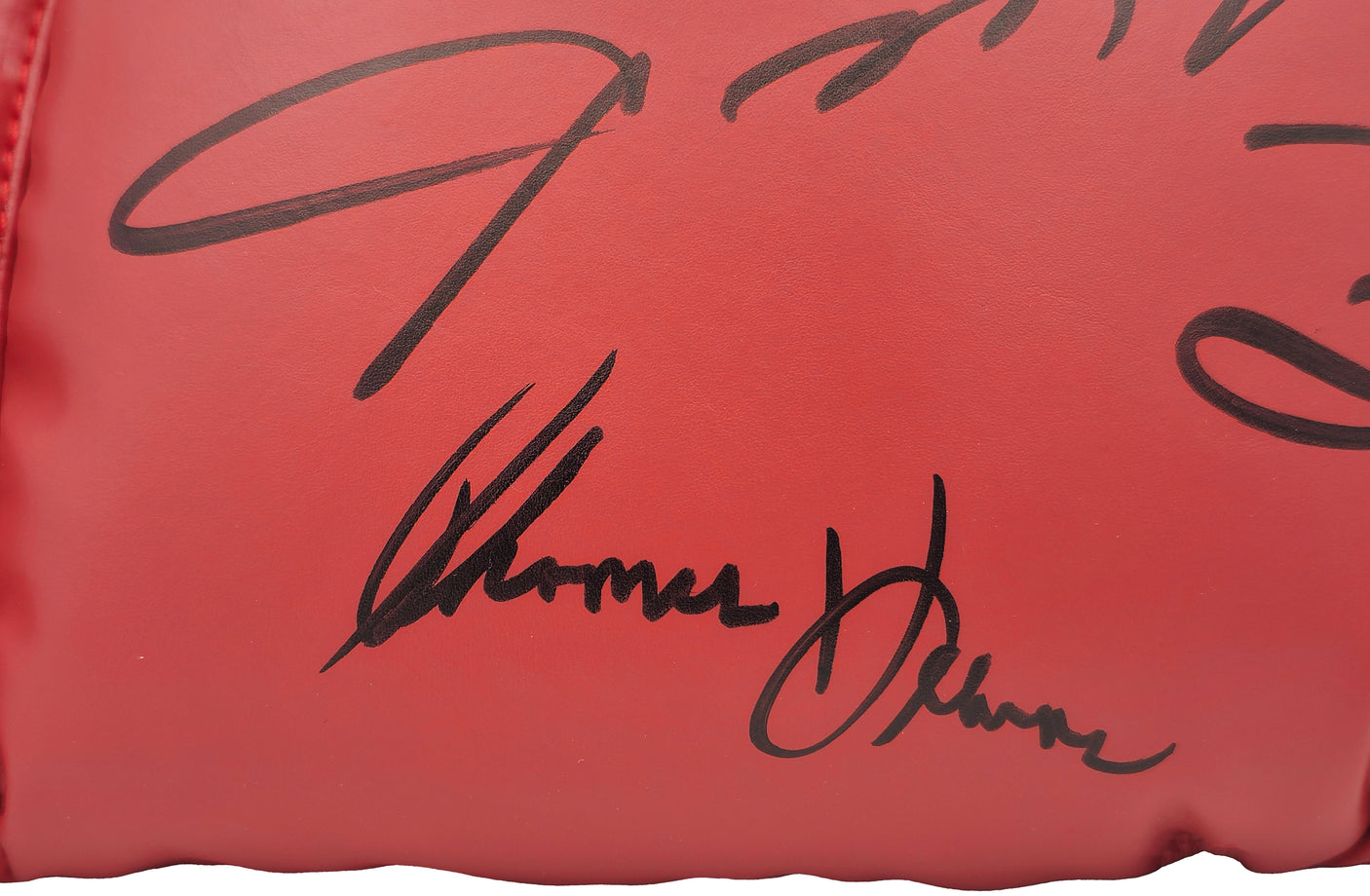 Sugar Ray Leonard & Thomas "Hitman" Hearns Autographed Red Everlast Boxing Glove RH JSA Stock #238355