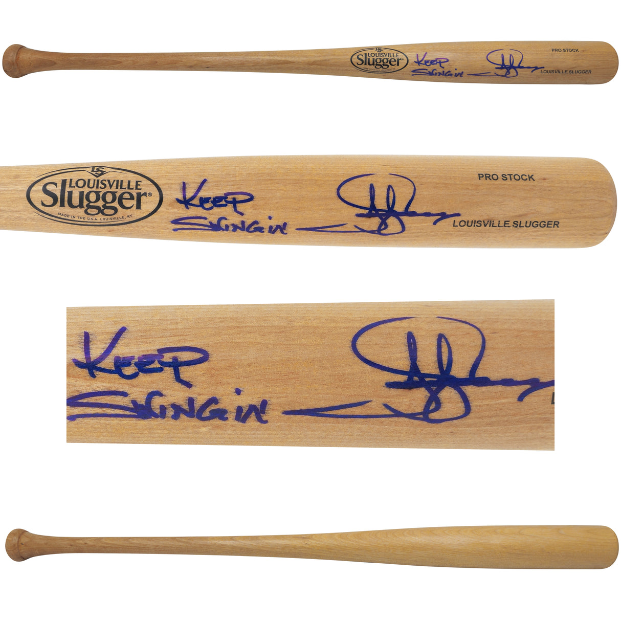 Jay Buhner Autographed Blonde Louisville Slugger Pro Stock Baseball Bat Seattle Mariners "Keep Swingin" Beckett BAS Witness Stock #238592