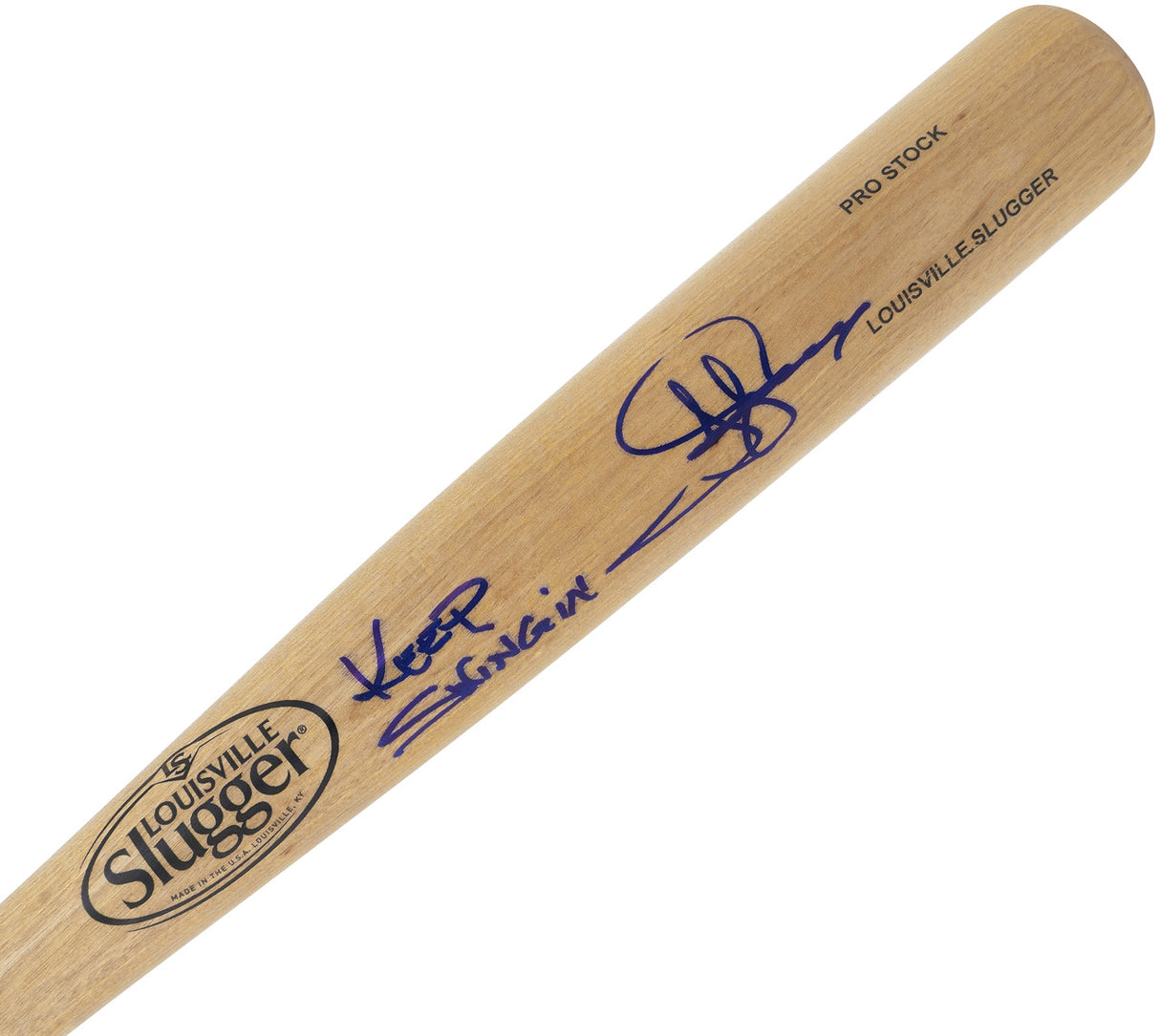 Jay Buhner Autographed Blonde Louisville Slugger Pro Stock Baseball Bat Seattle Mariners "Keep Swingin" Beckett BAS Witness Stock #238592