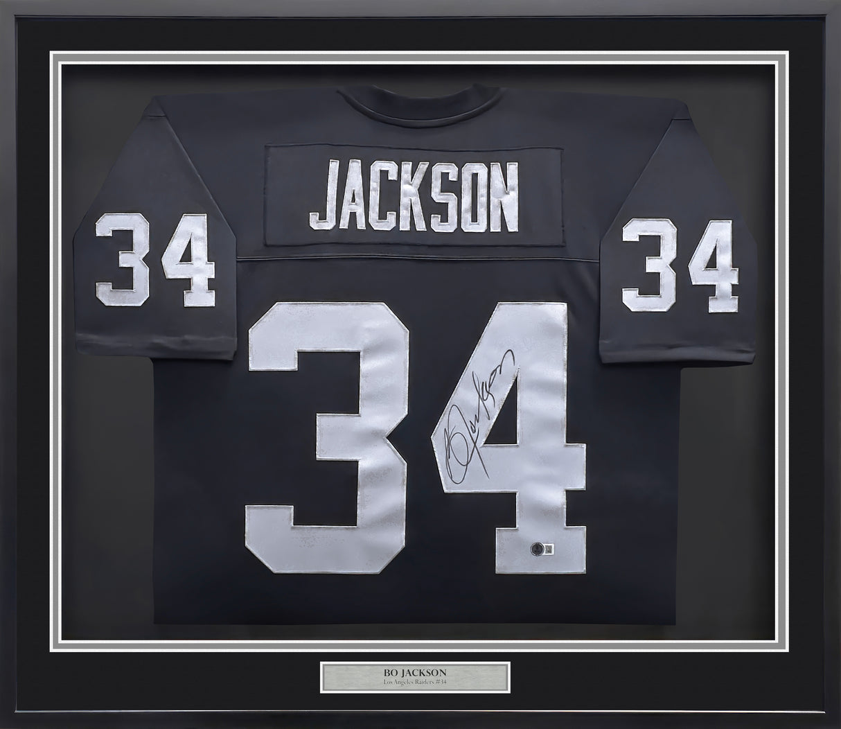 Oakland Raiders Bo Jackson Autographed Framed Black Authentic Mitchell & Ness Jersey Beckett BAS Witness Stock #238358