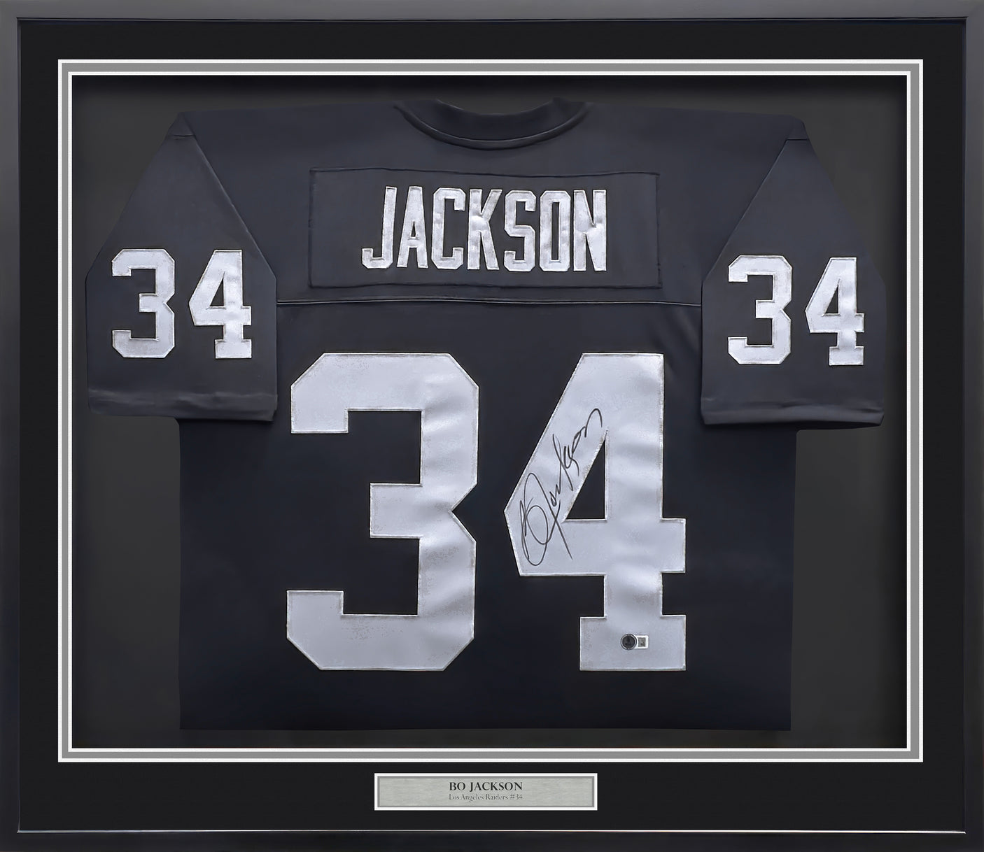 Oakland Raiders Bo Jackson Autographed Framed Black Authentic Mitchell & Ness Jersey Beckett BAS Witness Stock #238358