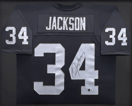 Oakland Raiders Bo Jackson Autographed Framed Black Authentic Mitchell & Ness Jersey Beckett BAS Witness Stock #238358