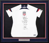 Team USA 1999 Women's World Cup Champions Autographed Framed White Nike Jersey With 8 Signatures Including Hamm & Chastain Beckett BAS Witness Stock #249470