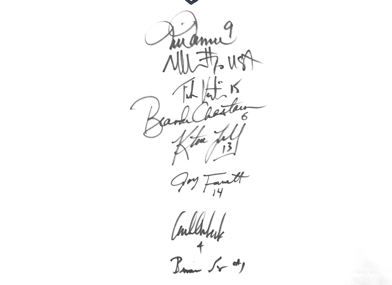 Team USA 1999 Women's World Cup Champions Autographed Framed White Nike Jersey With 8 Signatures Including Hamm & Chastain Beckett BAS Witness Stock #249470