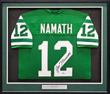 New York Jets Joe Namath Autographed Framed Green Jersey Beckett BAS Witness Stock #238539