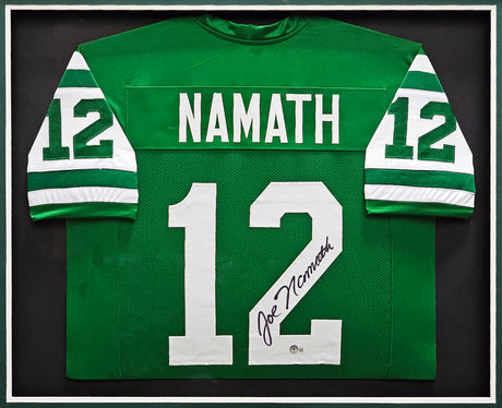 New York Jets Joe Namath Autographed Framed Green Jersey Beckett BAS Witness Stock #238539