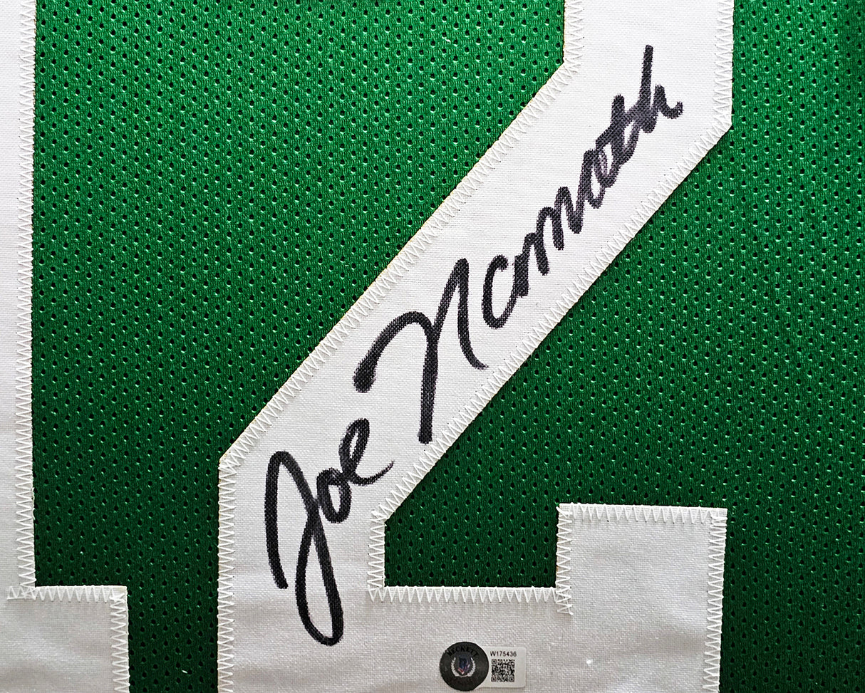 New York Jets Joe Namath Autographed Framed Green Jersey Beckett BAS Witness Stock #238539