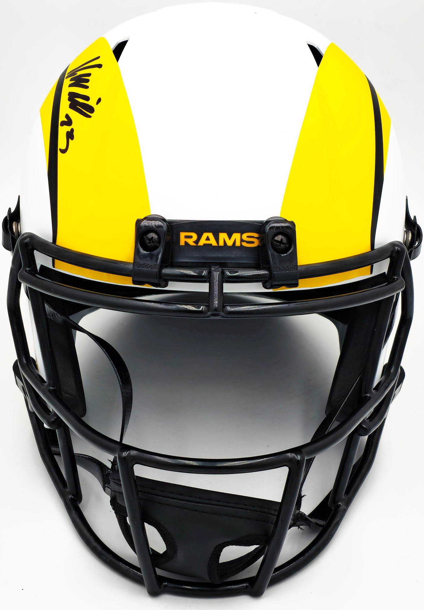 Kyren Williams Autographed Los Angeles Rams Lunar Eclipse White Full Size Speed Replica Helmet Beckett BAS Witness Stock #224745