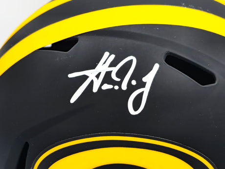 Aaron Jones Autographed Green Bay Packers Eclipse Black Full Size Speed Replica Helmet Beckett BAS Witness Stock #224719