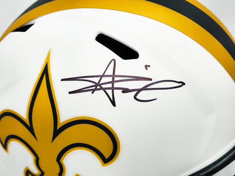 Alvin Kamara Autographed New Orleans Saints Lunar Eclipse White Full Size Speed Replica Helmet Beckett BAS Witness Stock #224738
