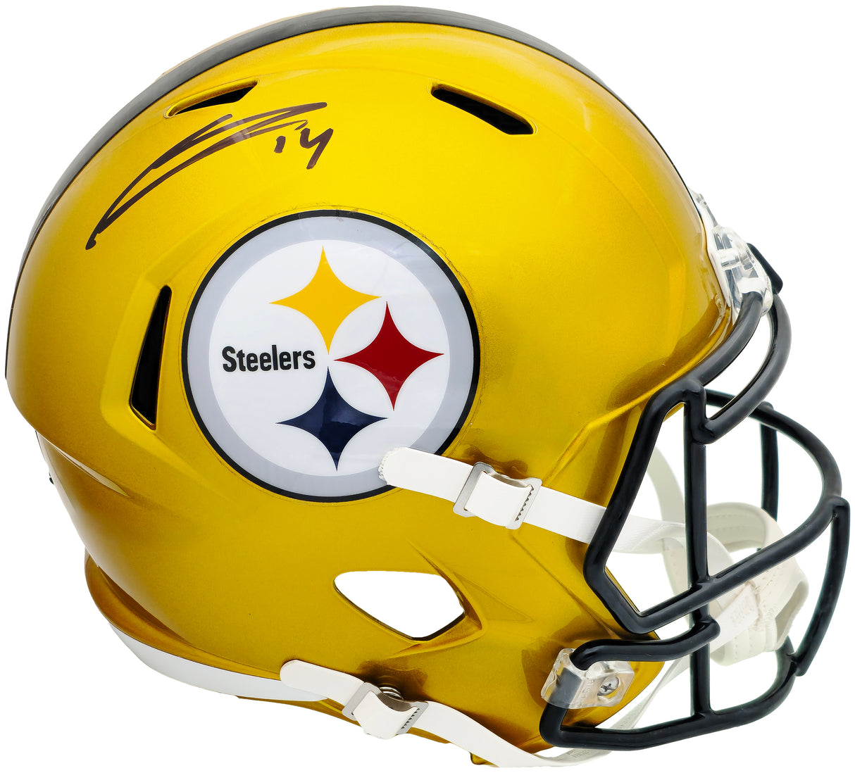 George Pickens Autographed Pittsburgh Steelers Flash Yellow Full Size Speed Replica Helmet JSA Stock #224748