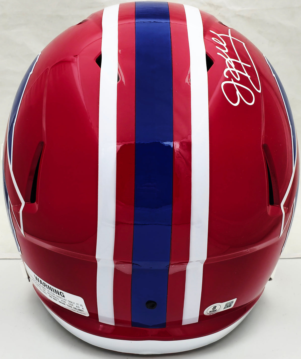 Jim Kelly Autographed Buffalo Bills Red 87-01 Throwback Full Size Speed Replica Helmet Beckett BAS Witness Stock #224727