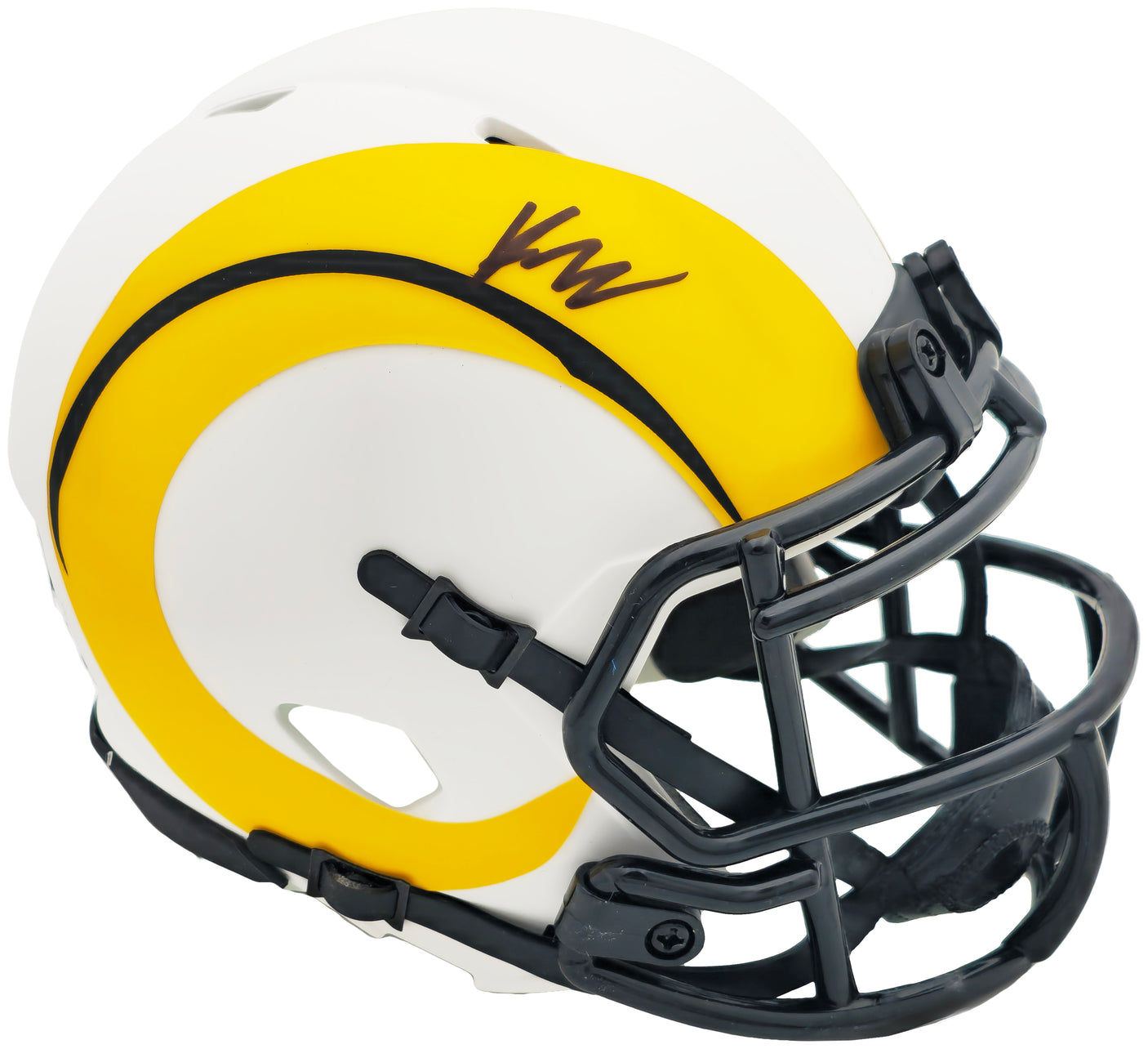 Kyren Williams Autographed Los Angeles Rams Lunar Eclipse White Speed Mini Helmet Beckett BAS Witness Stock #224760