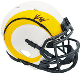 Kyren Williams Autographed Los Angeles Rams Lunar Eclipse White Speed Mini Helmet Beckett BAS Witness Stock #224760