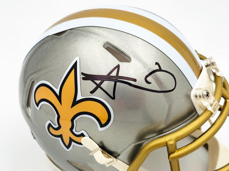 Alvin Kamara Autographed New Orleans Saints Flash Gray Speed Mini Helmet Beckett BAS Witness Stock #224756