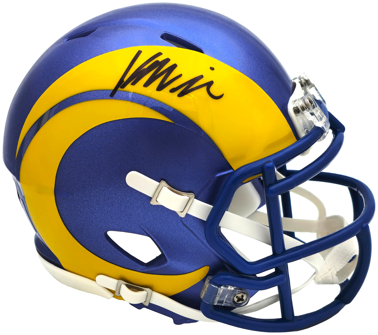 Kyren Williams Autographed Los Angeles Rams Blue Speed Mini Helmet Beckett BAS Witness Stock #224759