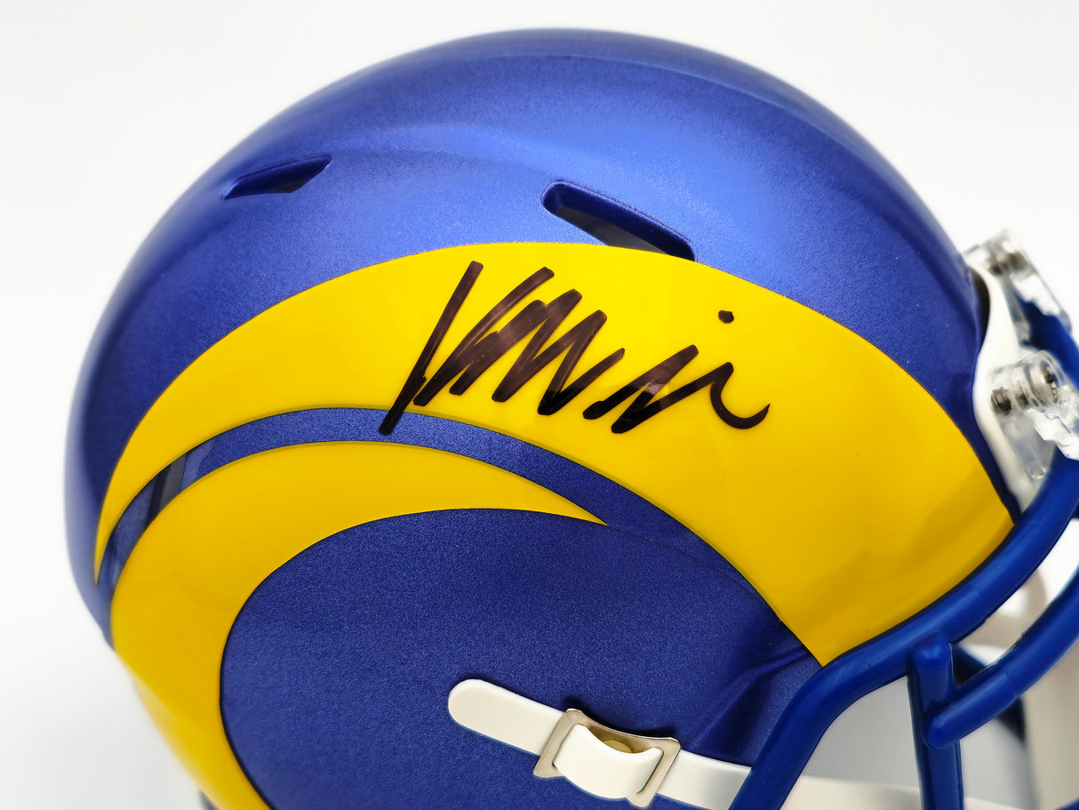 Kyren Williams Autographed Los Angeles Rams Blue Speed Mini Helmet Beckett BAS Witness Stock #224759