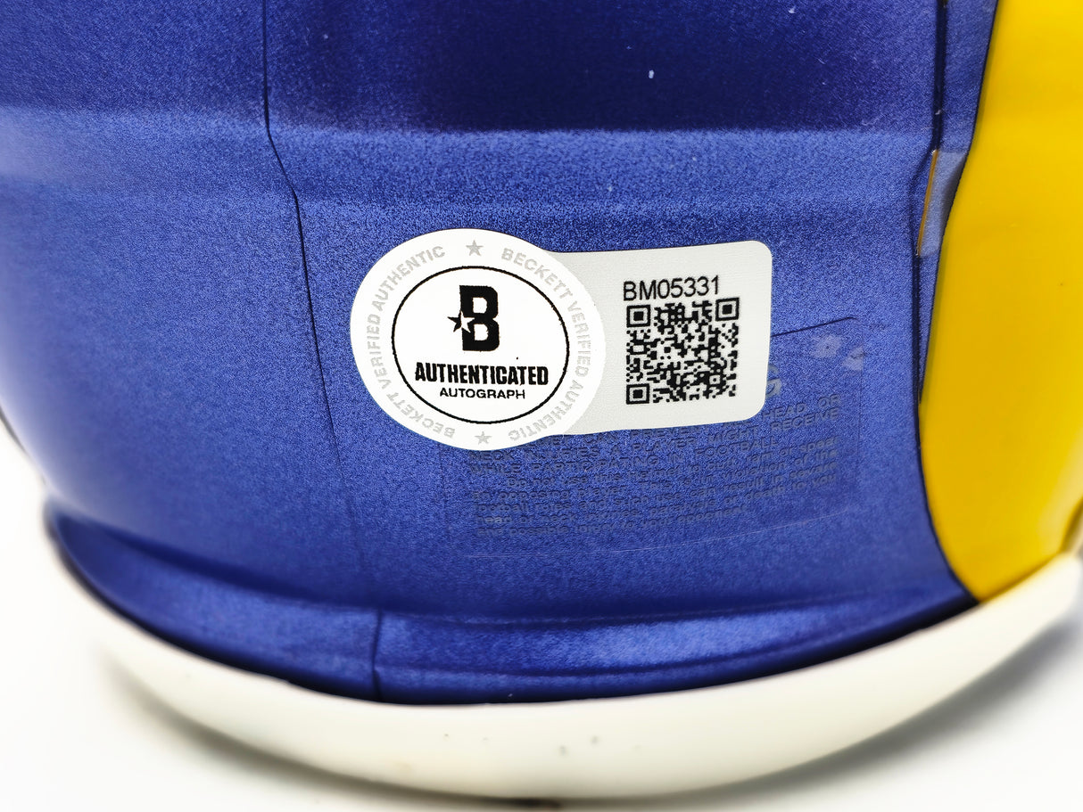 Kyren Williams Autographed Los Angeles Rams Blue Speed Mini Helmet Beckett BAS Witness Stock #224759