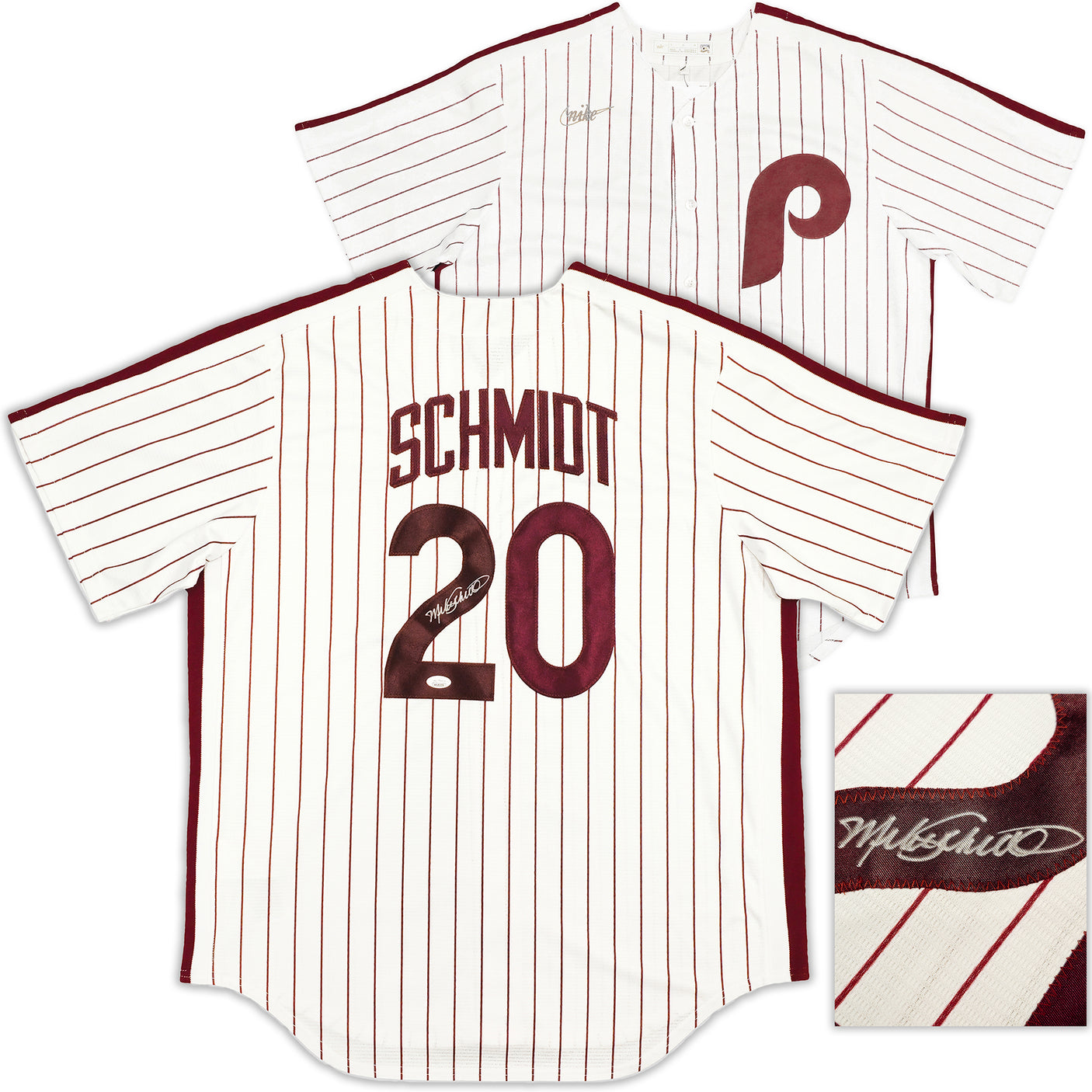 Philadelphia Phillies Mike Schmidt Autographed White Pinstripes Nike Cooperstown Collection Jersey Size Large JSA Stock #224682