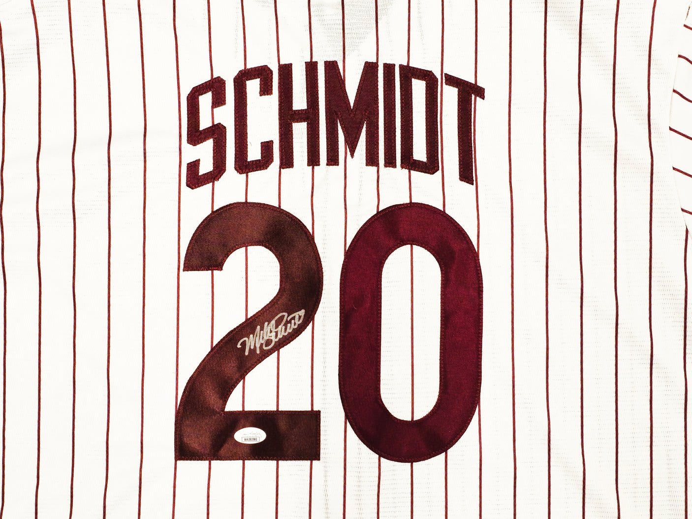 Philadelphia Phillies Mike Schmidt Autographed White Pinstripes Nike Cooperstown Collection Jersey Size XXL JSA Stock #224684