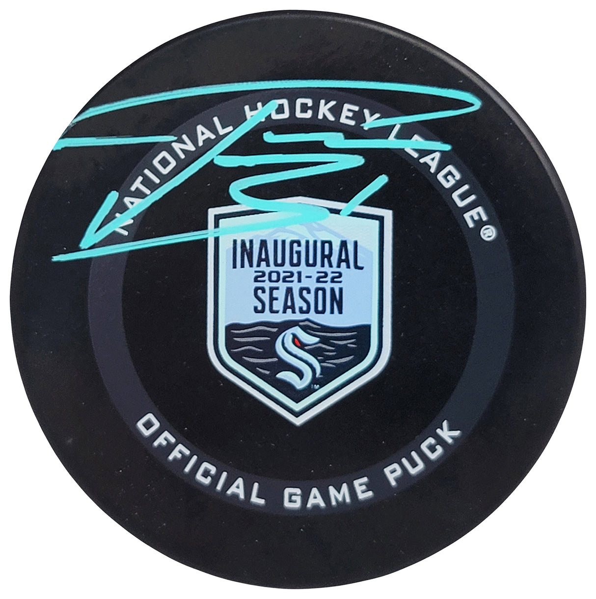 Philipp Grubauer Autographed Official Seattle Kraken Inaugural Season Logo Hockey Game Puck Fanatics Holo Stock #211742